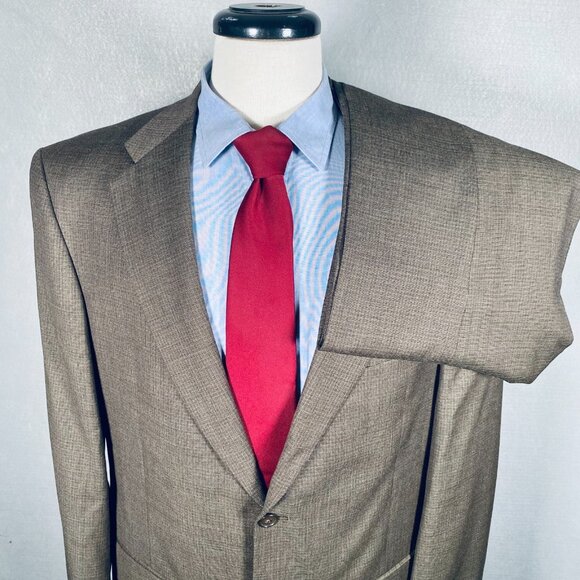 Hart Schaffner Marx Suit Mens 44R Brown Wool 2 Piece Blazer Pants 34x30 Union - Picture 2 of 16
